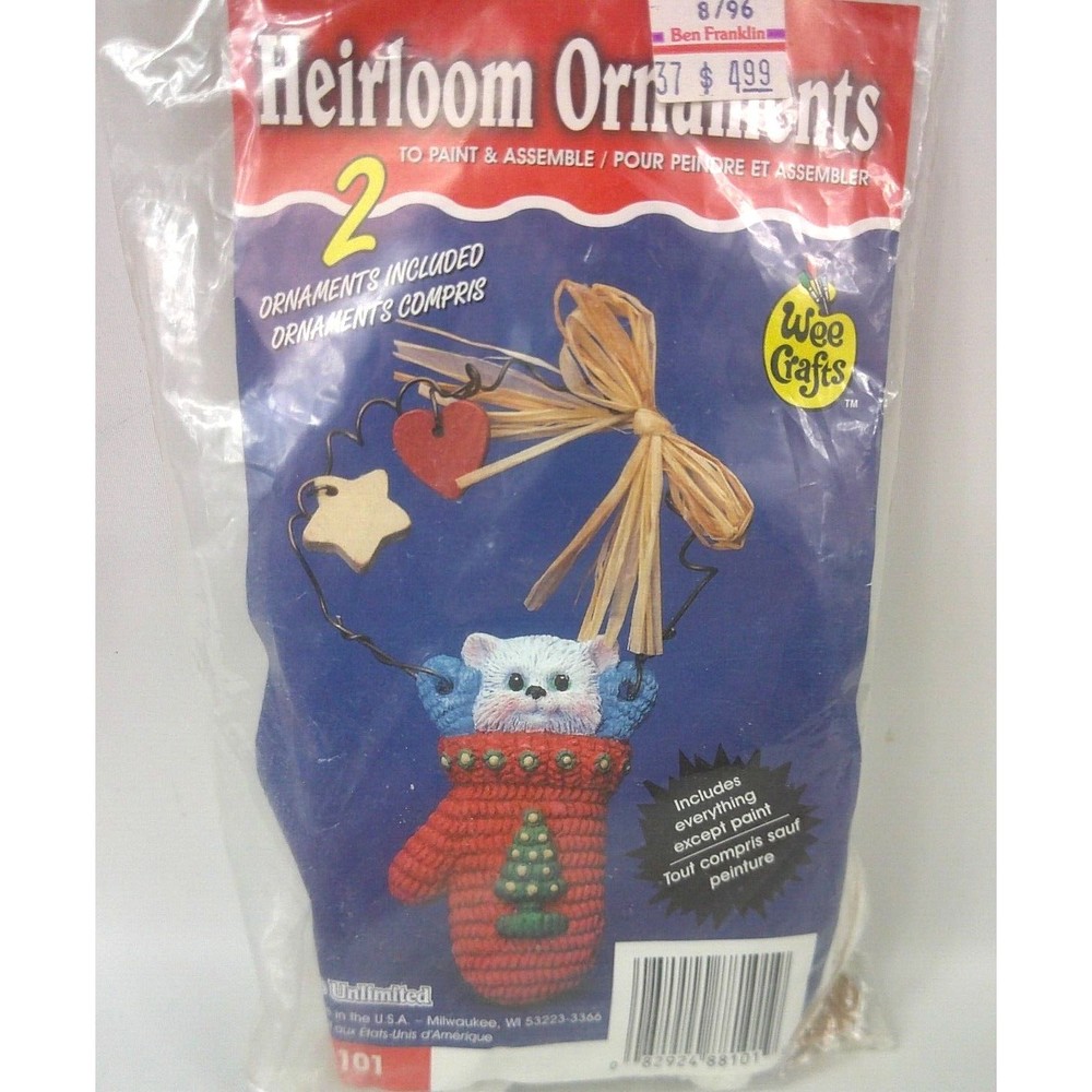 Vintage Accents Unlimited Ready to Paint Heirloom Ornament Kit 88101 Cat Mitten